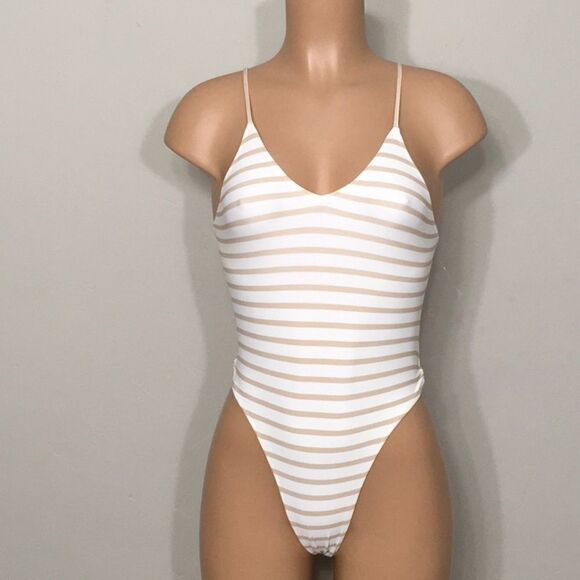 New Rachel Pally tan and white stripe swimsuit. - Picture 2 of 7